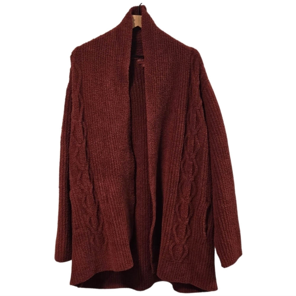Barefoot Dreams CozyChic Cabin Cable Knit Open Front Red Cardigan Sweater 2X